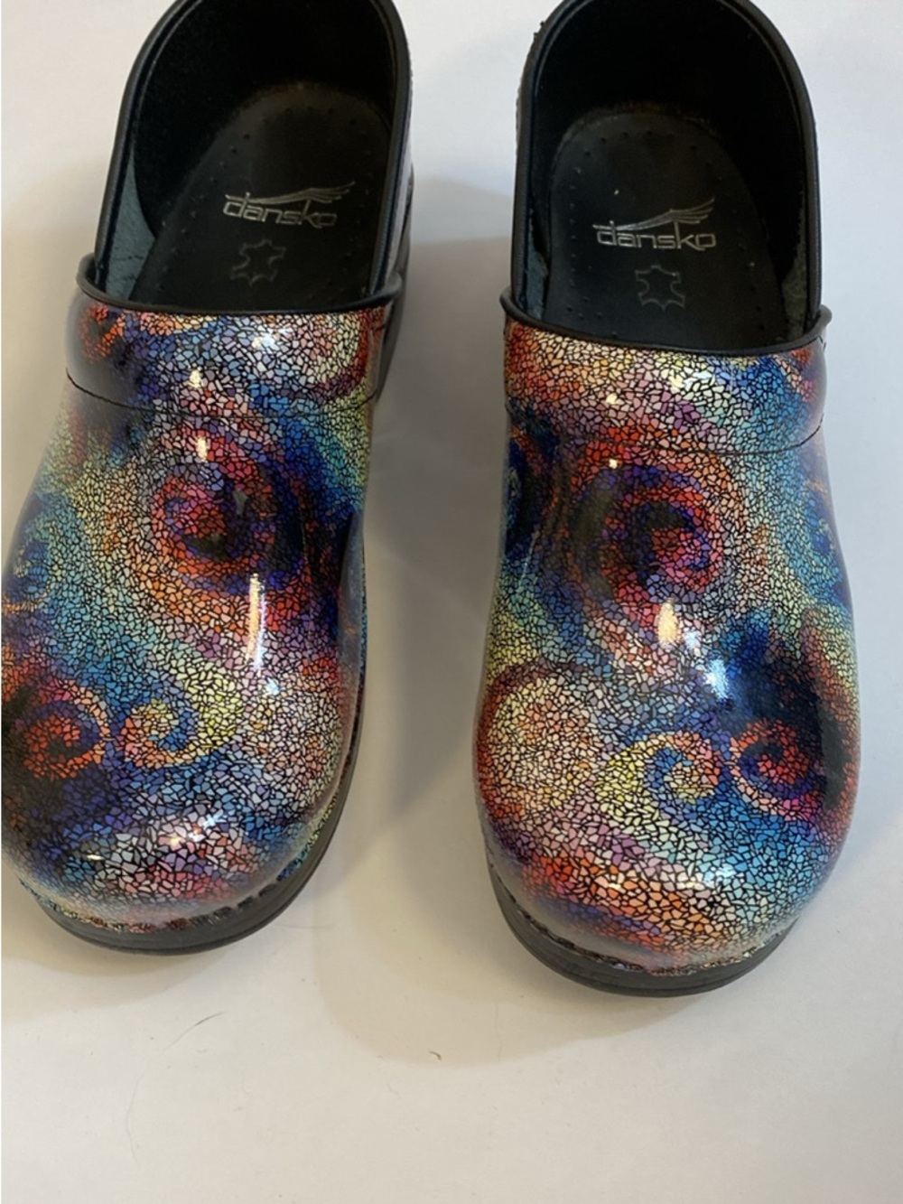 Dansko Multicolor Swirl Patent Leather Clogs